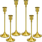Candle Holder Gold Taper Candlestick Holders - Table Décor Brass Golden Pillar Candle Sticks Holder Set of 6, Antique Fireplace Decor Tapered Bulk Candelabra for Wedding, Christmas