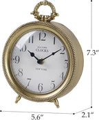 NIKKY HOME Table Clock, Vintage Desk Clock, Gold Table Clocks Non-Ticking Battery Operated Decorative Shelf Clock for Living Room Bedroom Gift Clocks