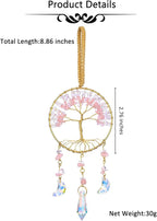 CrystalTears Crystal Tree Life Hanging Ornament Handmade Rose Quartz Clear Quartz Healing Crystal Gemstone Glass Suncatcher for Home Window Wall Decoration Crystal Gifts for Women Men Friends