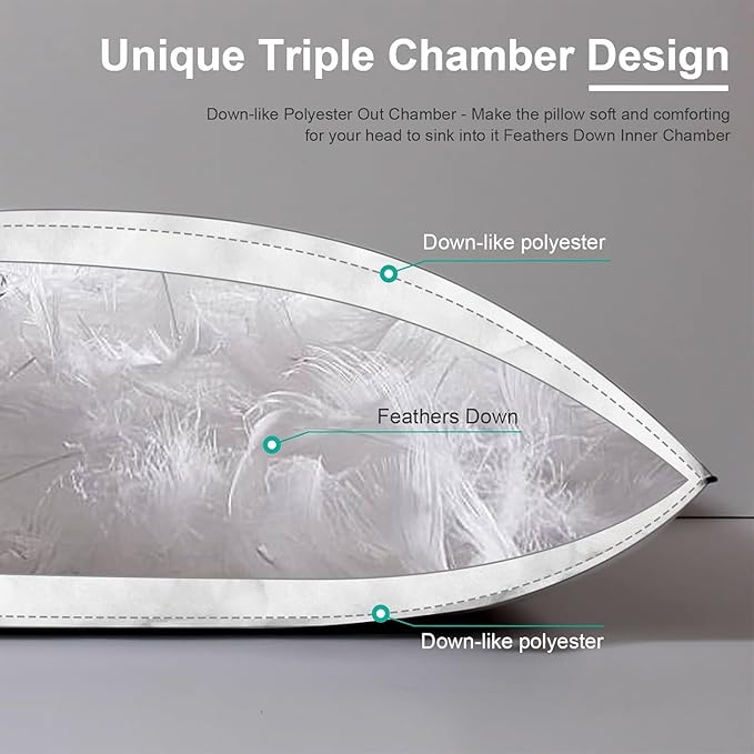 APSMILE Medium Firm Feathers Down/Poly Pillow Standard Size Pack of 1, Luxury Feather Pillow for Sleeping, 100% Organic Cotton Cover Hotel Collection Bed Pillows (White, 20"x26")
