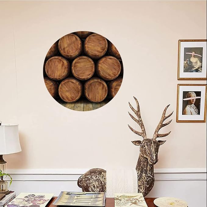 Ceramic Plates, Wine Decorative Ceramic Plates, Wall of Wooden Barrels, 10 Inch, for Dining, Parties, Wedding, Multicolor