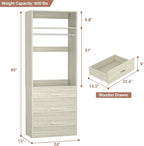 Freestanding 2FT Closet System with 3 Wood Drawers, 24" Closet Organizer System with Hanging Rod & Shelves, Walk-in Closet Systems for Small Closet, White Oak (24"L*15"W*80"H)