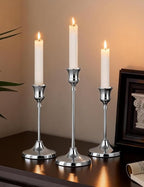 Set of 3 Silver Tapered Candle Holder,Candlestick Tall Metal Candlestick Holders for Table Centerpiece Home Decor for Wedding Fireplace Mantel Housewarming Gift Fits 3/4 Inch Thick Candles