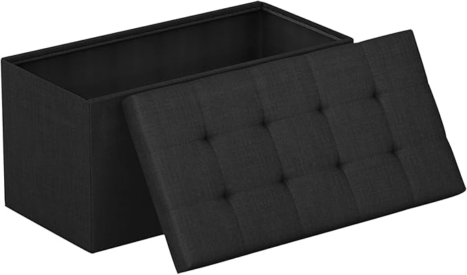 FDW 30 Inches Folding Storage Ottoman Bench, End of Bed Foot Rest Stools Ottoman Storage Chest, Holds up to 660 lb, for Entryway, Living Room, Bedroom, Black