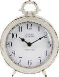 NIKKY HOME Table Clock, Vintage Desk Clock, Antique White Finish Table Clocks, Non-Ticking Battery Operated Decorative Shelf Clock for Living Room Bedroom Gift Clocks