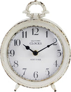 NIKKY HOME Table Clock, Vintage Desk Clock, Antique White Finish Table Clocks, Non-Ticking Battery Operated Decorative Shelf Clock for Living Room Bedroom Gift Clocks
