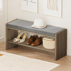 BON AUGURE Shoe Storage Bench Bedroom, Entryway Bench with Cushion, Ottoman Benches for Living Room Hallway Entry (Greige Oak, 40 Inch Wide)