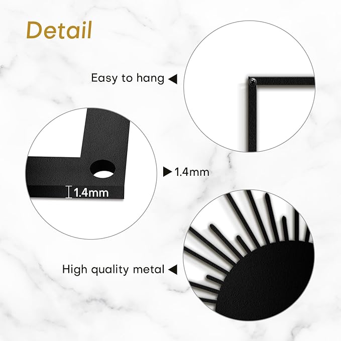 SIGNLEADER Metal Wall Art Decor Shining Sun Landscape Minimalist Modern Abstract Wall Sculpture Hangings Home Decoration for Living Room, Bedroom, Bathroom, Kitchen, Outdoor - 24" Black