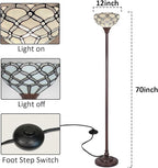 Tiffany Torchiere Floor Lamp,Handcrafted Stained Glass Lamp Shade,Antique Style Standing Corner Light for Living Room and Bedroom