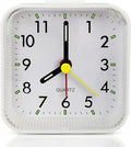 Small White Kids Desk Battery Alarm Clock, Analog Travel Clock, Quieter Bedside Clocks for Bedrooms Bathroom Living Room Kitchen Shelf