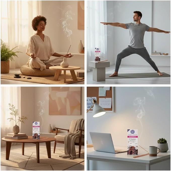 Incense Sticks 8 Inch, Made from Temple Flowers, Rose and Sandalwood Blend, Includes Incense Burner Stand, 80 Count, Long-Lasting Fragrance for Meditation, Yoga, Home, Office