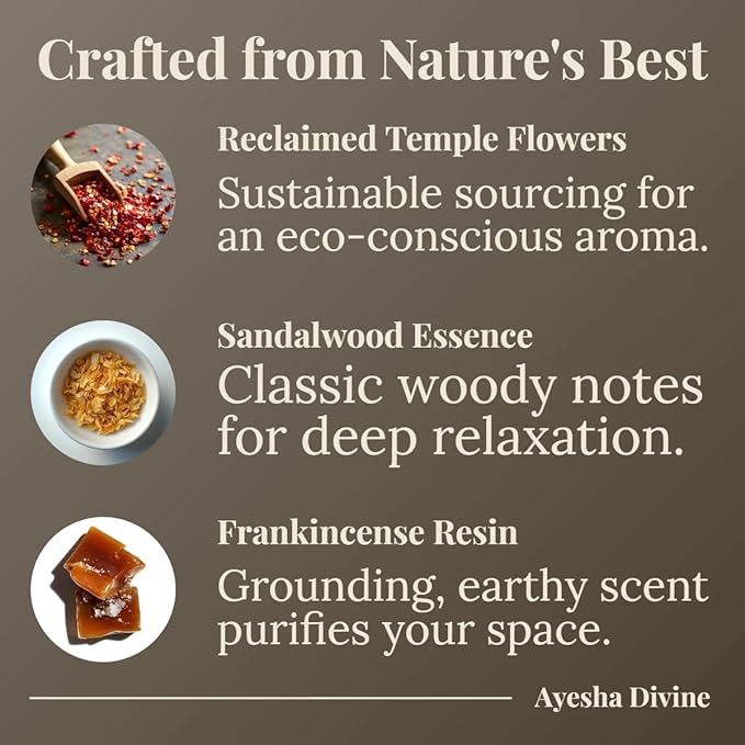 Incense Sticks 8 Inch, Made from Temple Flowers, Sandalwood and Frankincense Blend, Includes Incense Burner Stand, 80 Count, Long-Lasting Aroma for Meditation, Yoga, Home