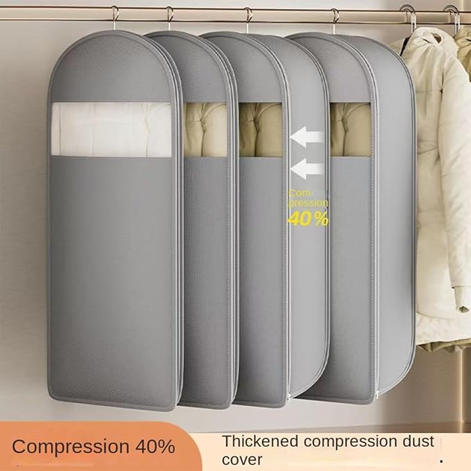 2 Packs Gusseted Garment Bags for Hanging Clothes Suit Bags for Open Closet Storage, Side Clear Clothing Cover for Coat, Dress, Jacket, Shirt, Fur Wardrobe Protector, (grey, 35 inch)
