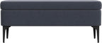 HomePop Upholstered Storage Bench with Metal Leg, 42" W, Blue Velvet
