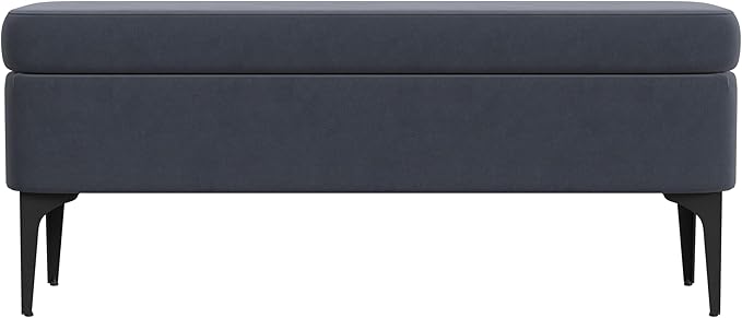 HomePop Upholstered Storage Bench with Metal Leg, 42" W, Blue Velvet