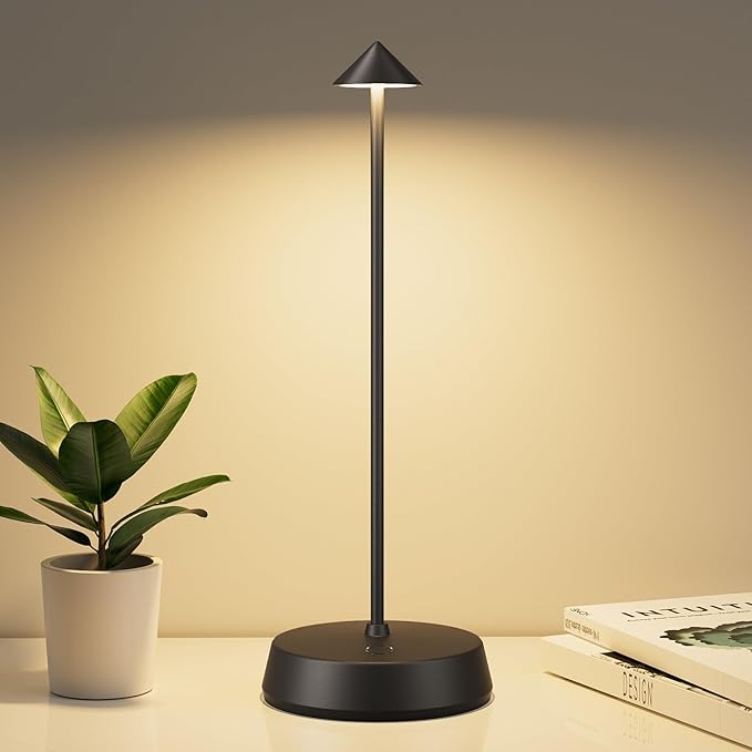 Cordless Table Lamp Rechargeable, Battery Operated 6000mAh Desk Lamp Touch Dimmable Lamp Outdoor Waterproof Portable Wireless Table Light, Small Table Lamp for Restaurant Bar/Outdoor(Black)