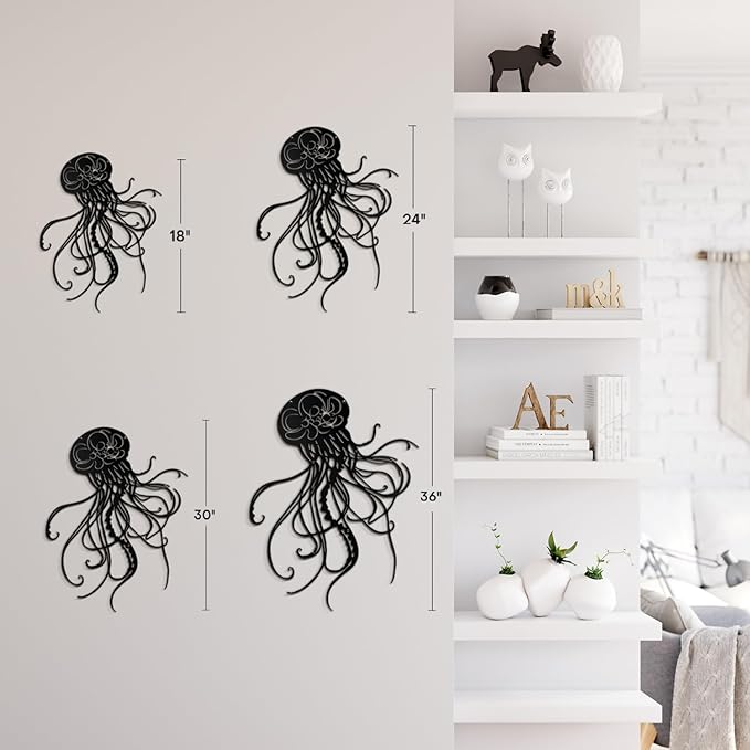 SIGNLEADER Metal Wall Art Decor Octopus Minimalist Modern Abstract Wall Sculpture Hangings Home Decoration for Living Room, Bedroom, Bathroom, Kitchen, Outdoor - 24" Black