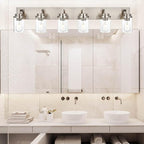MELUCEE 6-Light Bathroom Lights Over Mirror in Brushed Nickel, Modern Industrial Vanity Lighting Fixture Indoor Wall Lights for Bath Kitchen Powder Room, Clear Glass Shade