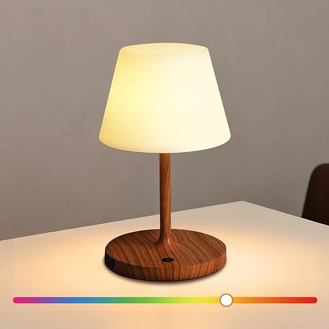 Waterproof Rechargeable Table Lamp - Portable Cordless Desk Lamp with 8 RGB Colors,4000mAh Outdoor Stepless Dimmable LED Night Light for Bedroom, Living Room,Camping Restaurant,Office (Wood Grain)