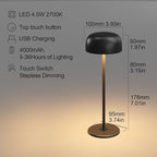 Cordless Rechargeable LED Table Lamp, USB Powered Touch Control Light, Adjustable Height, Perfect for Couples' Dinner, Restaurants, and Camping (Black)