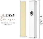 SURI Mezuzah Case for Door with Printed Scroll– 5.5 Inch White Aluminum Jewish Mezuza Cover, Self-Stick Adhesive, Fits a 5 Inch Scroll, Gift Box Included