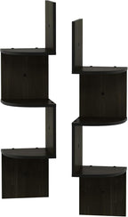 Furinno Rossi Wall Mount Floating Corner Shelf, 3-Tier Radial Set of 2, Espresso