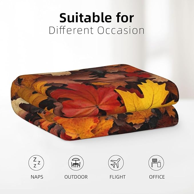 Flannel Blanket Featuring Piled Maple Leaves Pattern,Soothing Anxiety Relief,Breathable Microfiber,for Fall snuggling,Cozy and Lightweight,Throw Blanket for Couch Decorative 30X40 Inch