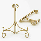 Plate Display Stands with Hinged Folding Design, 8 Inch Picture Frame Stand for Tables, Decorative Easels for Plates, Photos, Cards and Books, 8’’ Gold