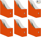 Limitliho Magazine File Folder Holder for Desk, Book Bins for Classroom Library,Office,Home, 10.6" H x 10.2" L x 3.5" W in Cardboard Paper Organizer (Orange Red, 6 Pack)