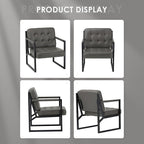 COLAMY Accent Chairs Set of 2, Modern Accent Arm Chairs for Living Room, Comfy Leather Armchairs with Metal Legs for Bedroom Reception Room, Grey