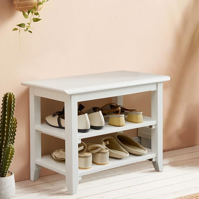 Shoe Rack Bench for Entryway with Storage, 24", 3-Tier Wooden Shoe Bench for Hallway, Front Door, Entrance, White
