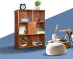 Brown Bookcase by Natural Wood, 7 Cube Bookshelf, Small Book Shelves Freestanding Display Storage Shelves. Open Bookshelf for Bedroom, Living Room and Office (Brown, 7 Cube)
