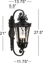 John Timberland Marseille Rustic Vintage Outdoor Wall Light Fixture Textured Black Scroll 27 1/2" Hammered Glass for Exterior House Porch Patio Outside Deck Garage Yard Front Door Garden Home
