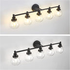 5-Light Bathroom Light Fixture Black Vanity Lights Over Mirror Modern Wall Sconce Farmhouse Vintage Bathroom Vanity Lighting with Glass Shade for Bedroom Hallway Cabinet Bathroom