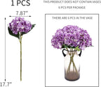 Kimura's Cabin 6Pcs Artificial Silk Hydrangea Fake Flowers Faux Hydrangea Bouquet for Home Table Centerpieces Wedding Garden Party Decoration (Purple)