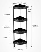 Nieifi Corner Shower Caddy Stand-4 Tier Rustproof Anodized Aluminum Standing Shower Organizer-Shower Caddy Corner-Dual Stability to Anti-Shaking-Height-Adjustable Legs for Uneven Surfaces-Black