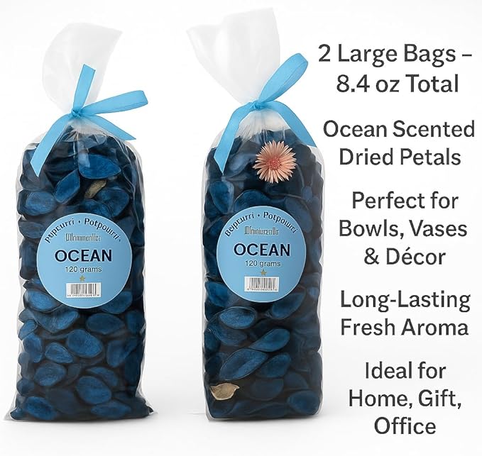 Ocean Scented Potpourri – 2 Large Bags (120g Each) of Dried Botanicals for Bowls, Vases & Gifts – Home Fragrance Decor by Dependable Industries Inc. Essentials