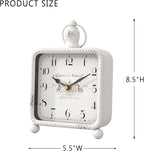 Vintage White Table Clock on Stand, Desk and Shelf Decor Clock, French Rustic Style Mantel Clocks for Farmhouse, Living Room, Bedroom, Bedside, Gift (8.5" H x 5.5" W)