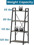 BON AUGURE Ladder Bookshelf, 4 Tier Ladder Shelf Bookcase, Wood Leaning Book Shelves for Living Room, Bedroom, Home Office Shelving Unit (Dark Grey Oak)