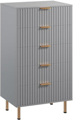 GarveeHome Fluted 5 Drawer Dresser for Bedroom, 48 in Tall Modern Chest of Drawers with Deep Drawers and Wide Top, Wooden Dresser Organizer for Living Room, Hallway, Kids Room, Grey