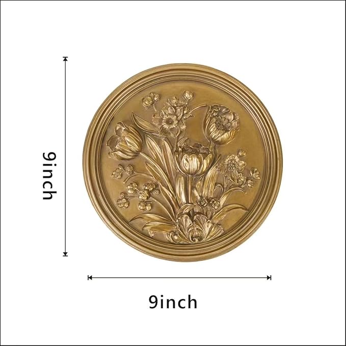 S-MANTIS Vintage Wall Sculpture,Antique Pediment,Hallway Wall Art,Hand Painted Floral Wall Decoration Accent Artworks for Indoor Kitchen Bedroom Living Room Office Outdoor Garden Patio (Antique Gold)