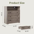 GarveeLife Small Dresser with 3 Drawers, Wood Dresser with Charging Station and LED Lights for Bedroom Closet Bedside, Modern Wooden Chest of Drawers for Living Room, Hallway, Grey