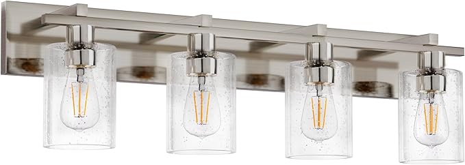 Espird Bathroom Vanity Light, 4 Light Brushed Nickel Vanity Lights with Thickened Seeded Glass Shade, 30 inch Modern Bathroom Light Fixtures, Bathrooms Lights Fixtures Over Mirror