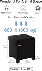 Cube Storage Ottoman, Velvet Foot Stool with Feet, Folding Storage Bench, End of Bed Bench, Storage Chest, for Living Room, Bedroom and Office, 15 x 15 x 15.7 Inches, Ink Black, ASND22B