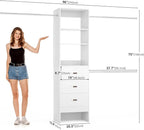 96'' Closet Organizer System with 3 Hanging Rods, 8FT Closet Organizers and Storage with 3 Wooden Drawers, Built in Closet Organizer Systems, Adjustable Walk-in Wardrobe from 5-8FT, White