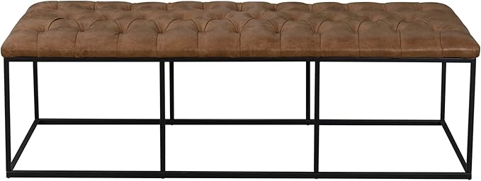 Homepop Home Decor | Large Upholstered Bench | Bench Ottoman with Storage for Living Room & Bedroom | Decorative Home Furniture (Light Brown PU Leather)