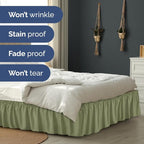 Wrap Around Dust Ruffle Bed Skirt - Sage Green - for Full Size Beds with 15 Inch Drop - Elastic Strap - Adjustable Pleated Bedskirt with Brushed Fabric and Wrinkle Free - for Women, Men, Kids & Teens