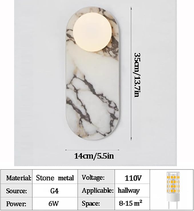 Natural Marble Wall Sconces, Alabaster Wall Light, Hardwired Wall Light Fixtures, Modern Wall Mount Wall Lights for Dining Room Stairs Bedroom