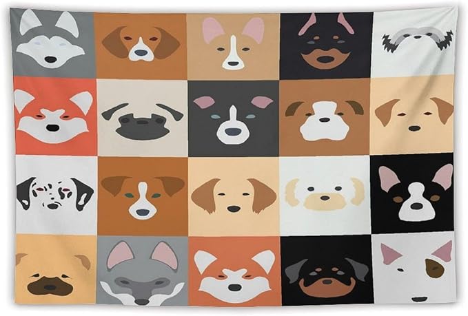 VUMIVI Dog Tapestry Funny Cartoon Pet Patterns Colorful Illustrations Square Animals Tapestry Wall Hanging for Living Room Bedroom Dorm Classroom Aesthetic Decor W90xL60in