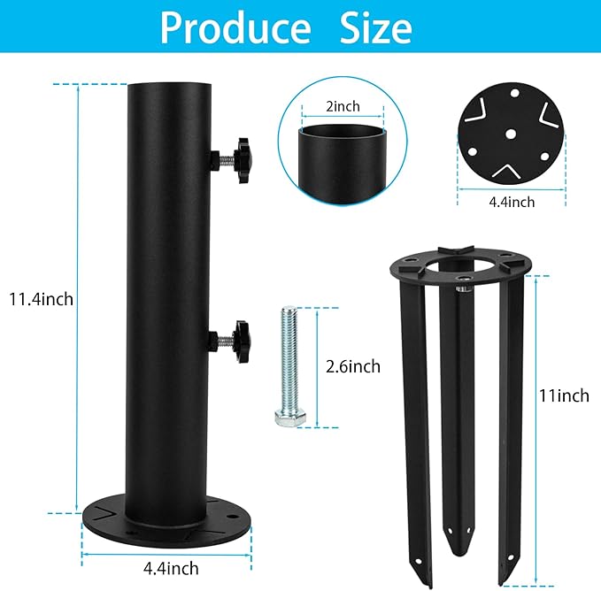 Patio Umbrella Base Stands Multifunctional Outdoor Umbrella Holder, In Ground Umbrella Base with Ground Spike Fixing,Deck Umbrella Mount for Lawns,Granite,Concrete,Deck,Many Ways Installation